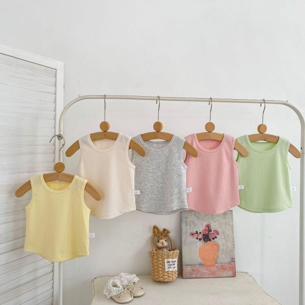 夏季糖果素色無袖彈力背心 