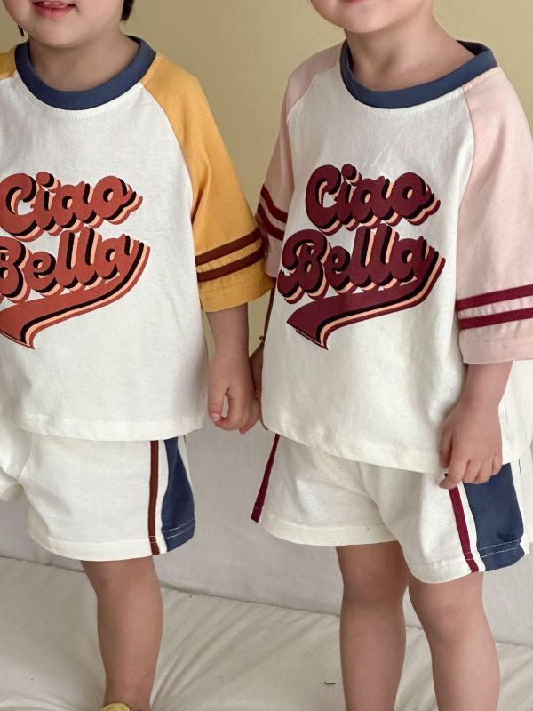 撞色拼袖運動風兩件式套裝 