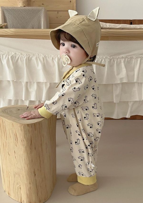 狗狗翻領梭織綿連身裝 