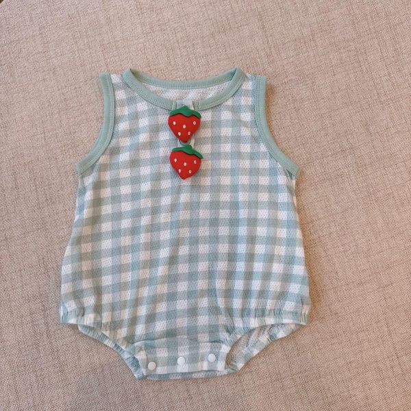 可愛草莓格紋棉質包屁衣 