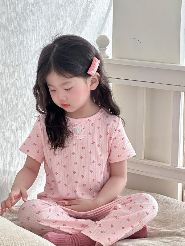 夏季碎花螺紋透氣居家兩件套套裝 