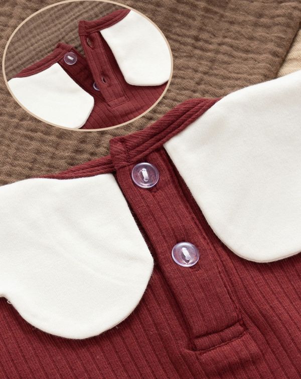 新生兒花領酒紅包屁衣/連身裝 