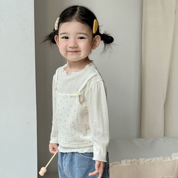 假兩件碎花背心上衣/貓咪牛仔寬褲 