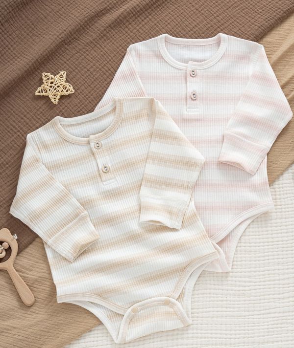 新生兒螺紋條紋開釦四季包屁衣 