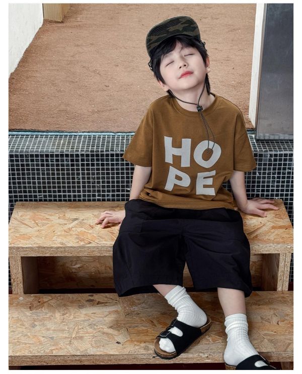 Hope字母素色T恤上衣 