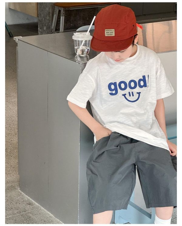 Good笑臉印花素色T恤上衣(2色) 