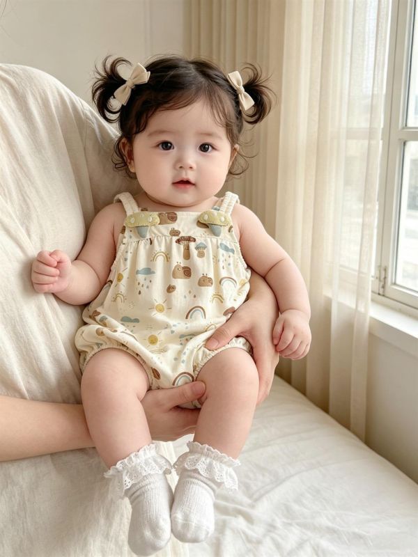 Ins風可愛小蘑菇無袖背帶包屁衣 