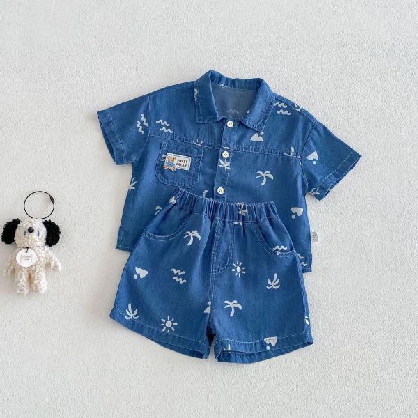 椰子樹印花牛仔兩件式套裝 