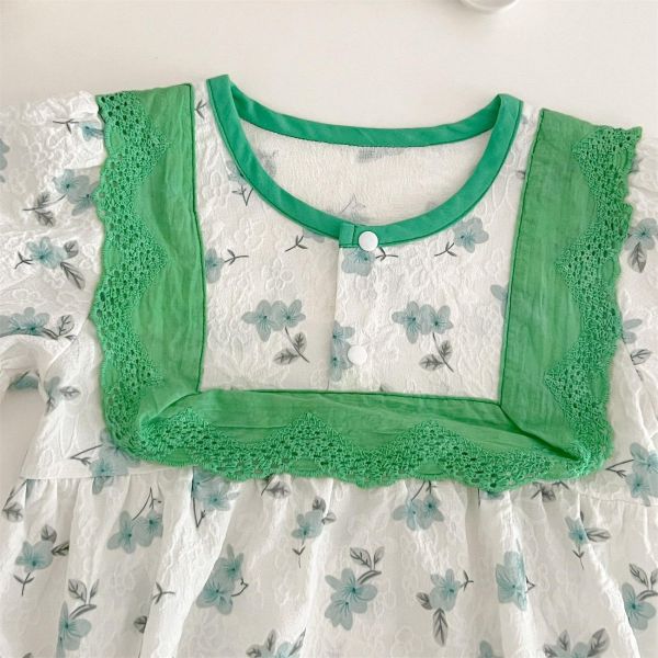 田園碎花綠方領包屁衣 