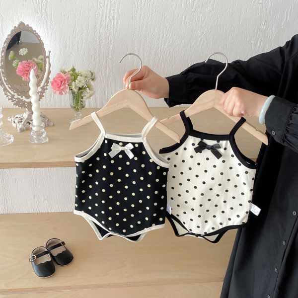 黑白撞色點點細肩包屁衣 