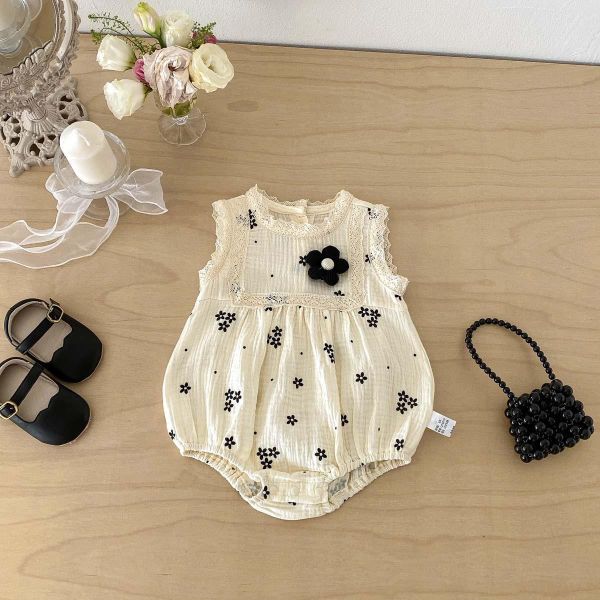 抓皺棉立體小花後開釦包屁衣 