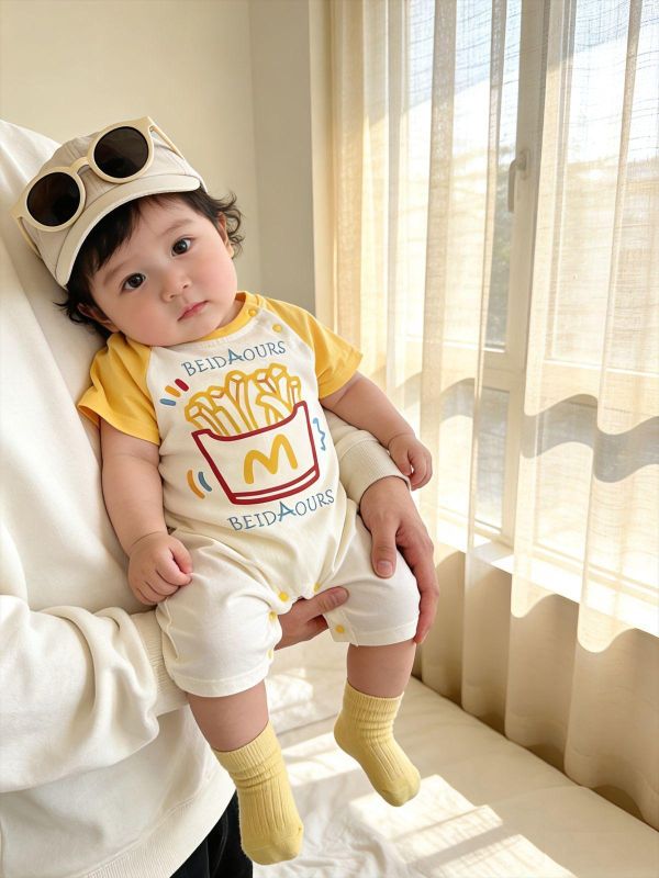 薯條/餅乾黃拼袖連身裝 