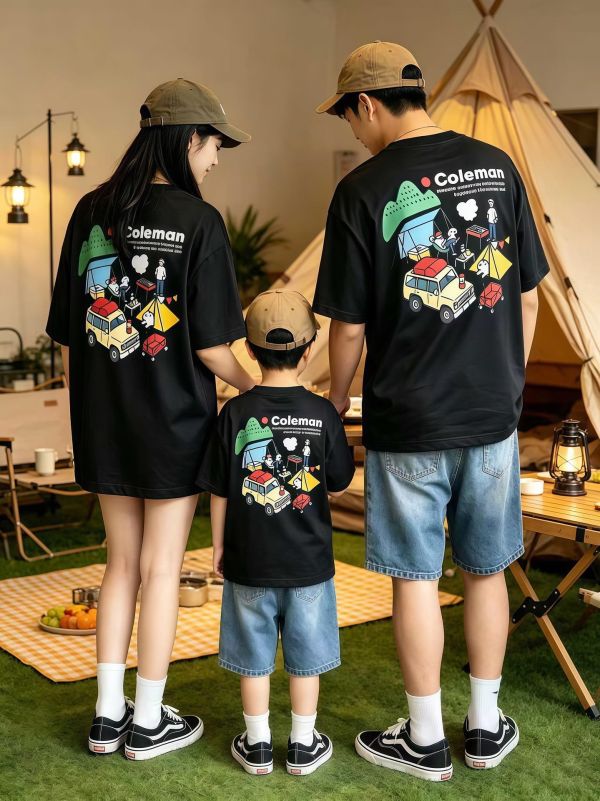 親子裝露營狗狗插畫T恤上衣(2色) 