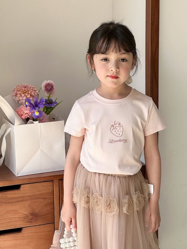 極簡草莓印花素色上衣 
