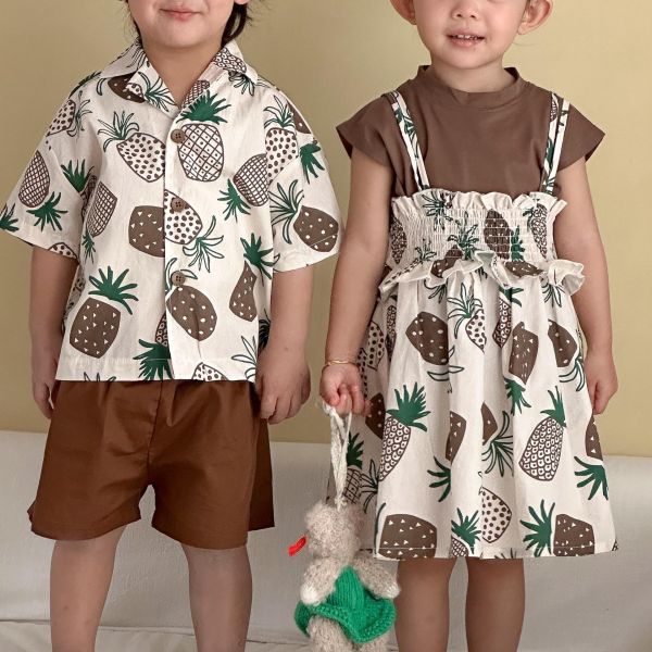 男女童夏日鳳梨兩件式套裝 