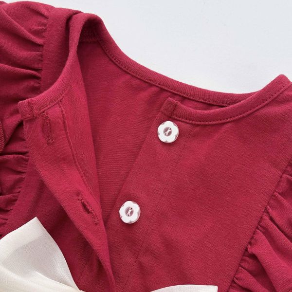 假兩件櫻桃拼接短袖/長袖包屁裙 