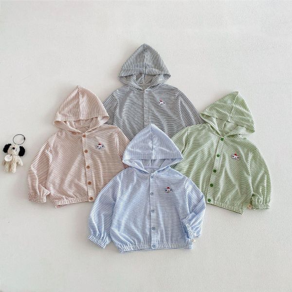 素色條紋大象布標連帽薄外套 