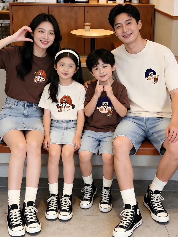 親子裝男孩女孩印花包屁衣/T恤上衣 