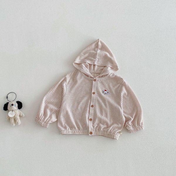 素色條紋大象布標連帽薄外套 