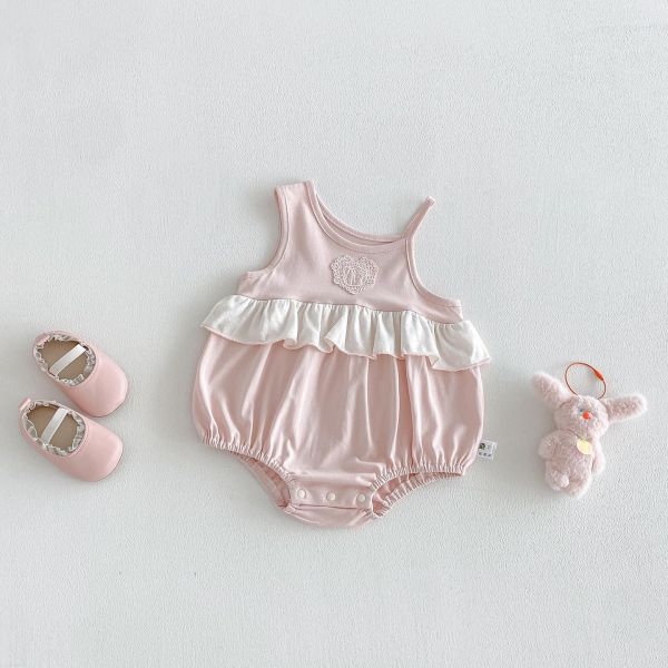 不對稱背心蕾絲拼接包屁衣 