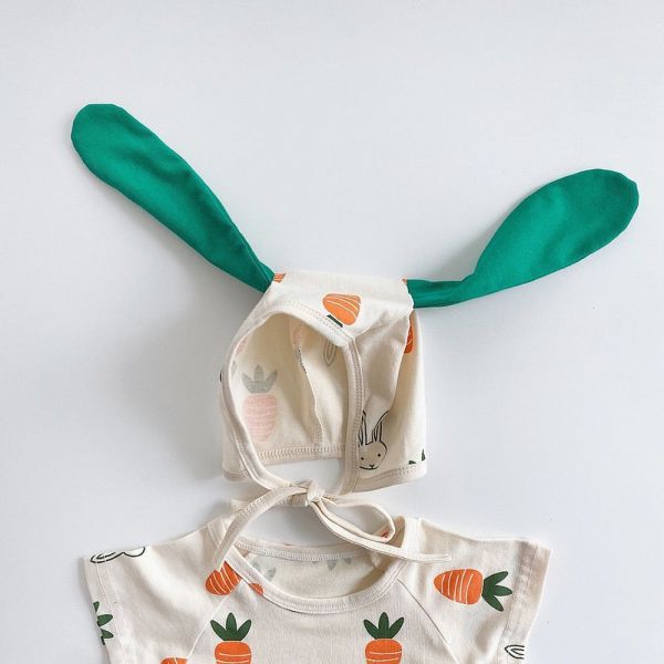 棉質兔子/小熊印花彈力包屁衣(含帽) 