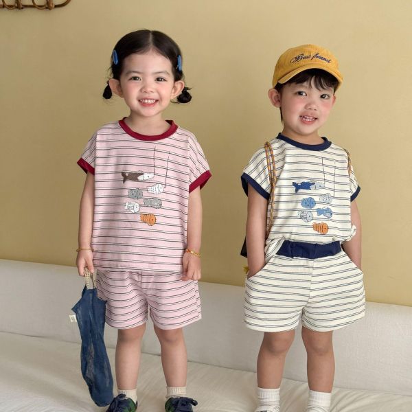 可愛釣魚條紋兩件式套裝 