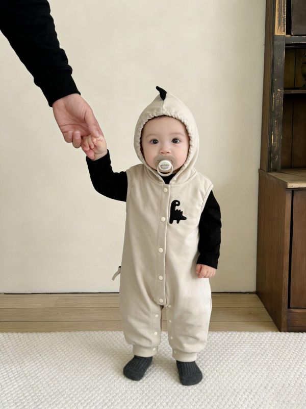 條紋上衣/恐龍造型連帽連身裝 