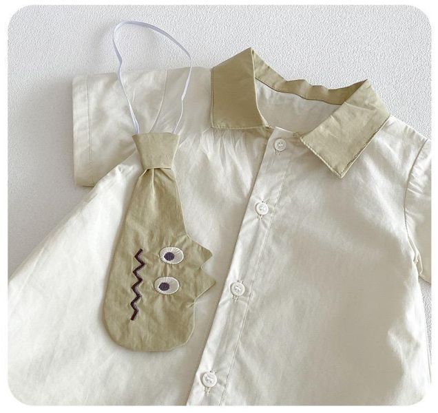 翻領可拆式恐龍領帶襯衫連身裝 