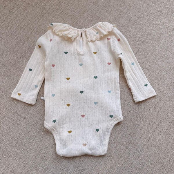 荷葉領貓咪愛心緹花包屁衣/襪 