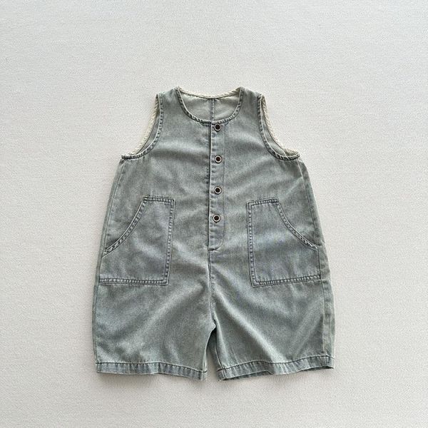 背心式牛仔五分褲連身裝 