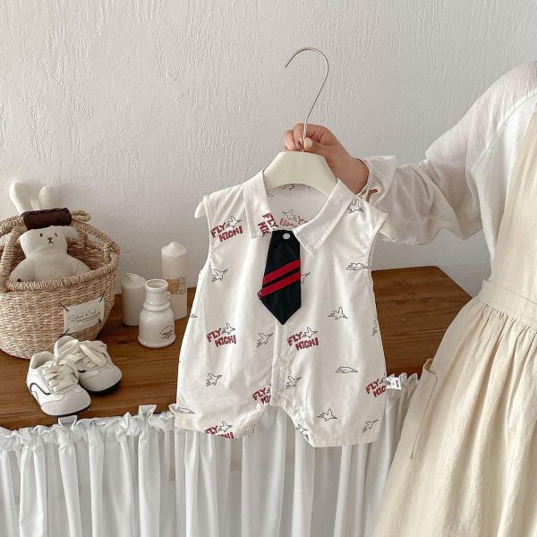 可拆式領帶-個性字母翻領連身裝 