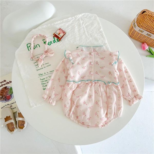 復古甜美旗袍式包屁衣+髮帶 