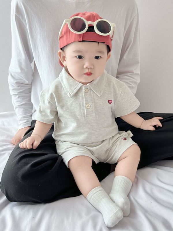 Polo翻領小愛心刺繡兩件式套裝 