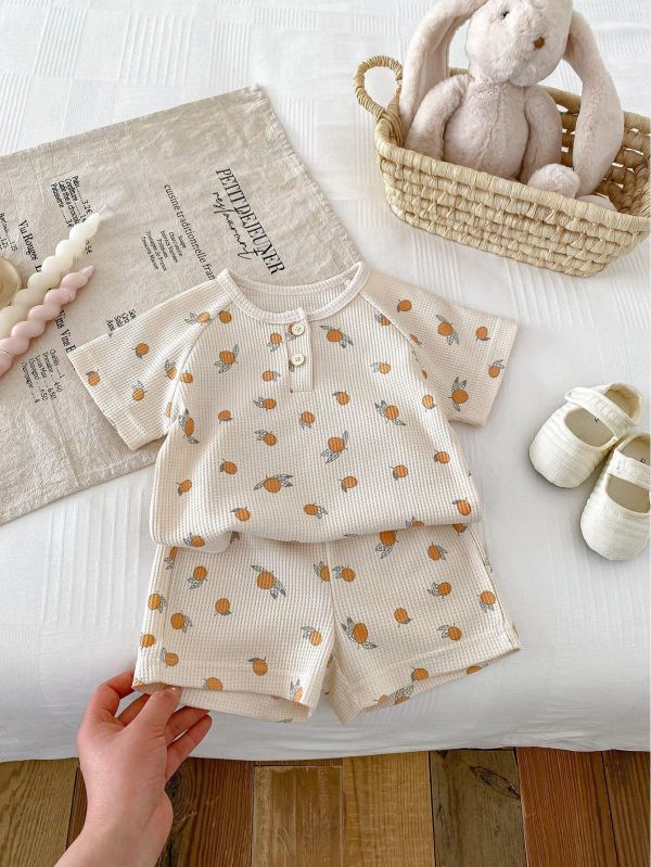 華夫格居家雙釦兩件式套裝 