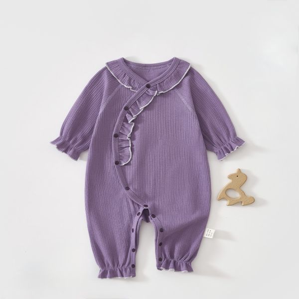 新生兒花邊荷葉領開釦連身裝 