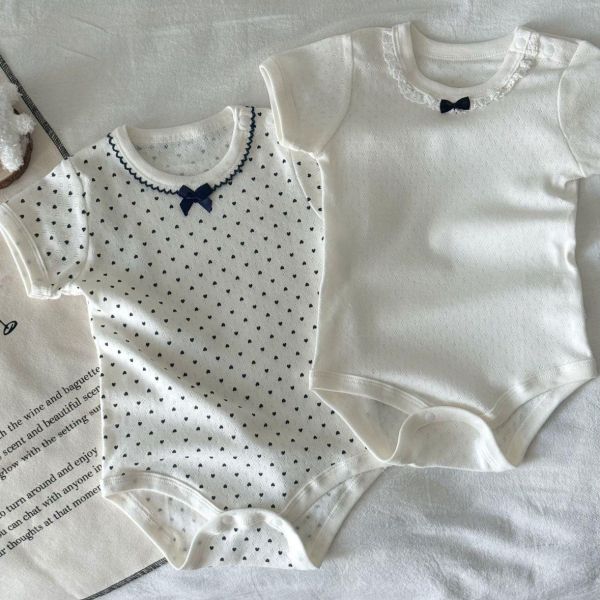 兩件組-女寶點點蝴蝶結微孔透氣包屁衣 