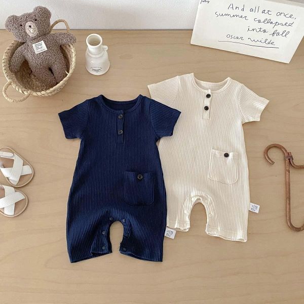 素色螺紋單口袋超彈連身裝 