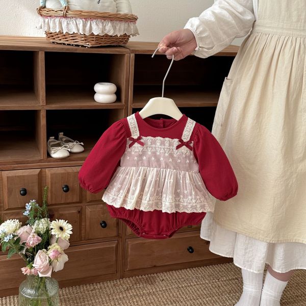 假兩件吊帶蕾絲包屁裙 