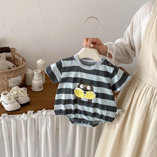 可愛松鼠印花條紋包屁衣 