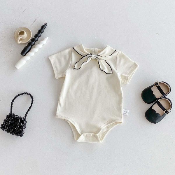 氣質簡約素色綁帶領結包屁衣 