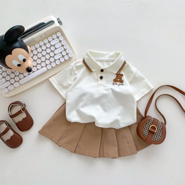 男女童小熊polo上衣+短褲/百褶裙 