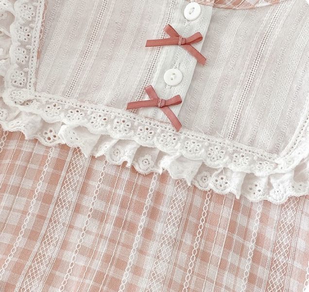 蕾絲蝴蝶結格紋包屁衣(含帽) 