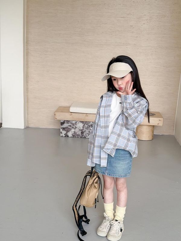 親子-經典格紋後字母連帽薄上衣 