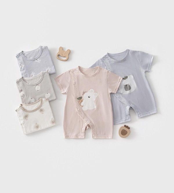 新生兒側開夏季可愛連身裝 