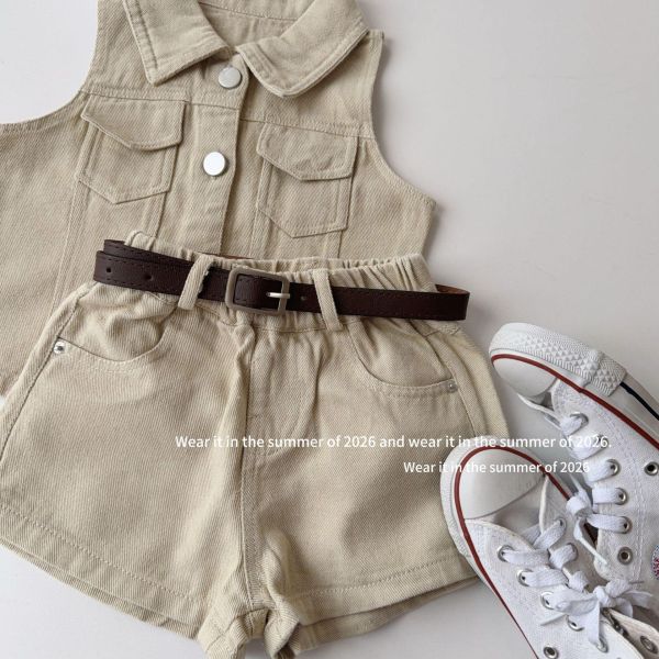 復古港風翻領背心式兩件套套裝(附皮帶) 