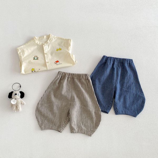 韓版豎條紋寬鬆燈籠休閒褲 