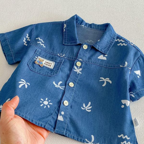 椰子樹印花牛仔兩件式套裝 