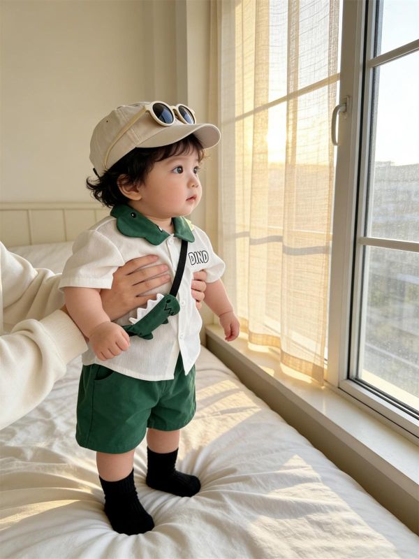 學院風恐龍背包襯衫套裝 