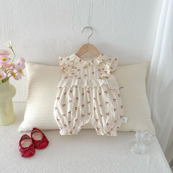 滿印櫻桃蕾絲荷葉連身裝 