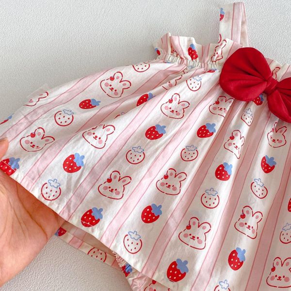 可愛蝴蝶結兔子印花背帶包屁裙 